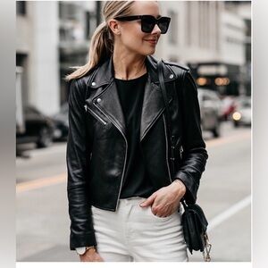 Club Monaco Gracella Black Leather Biker Jacket XS